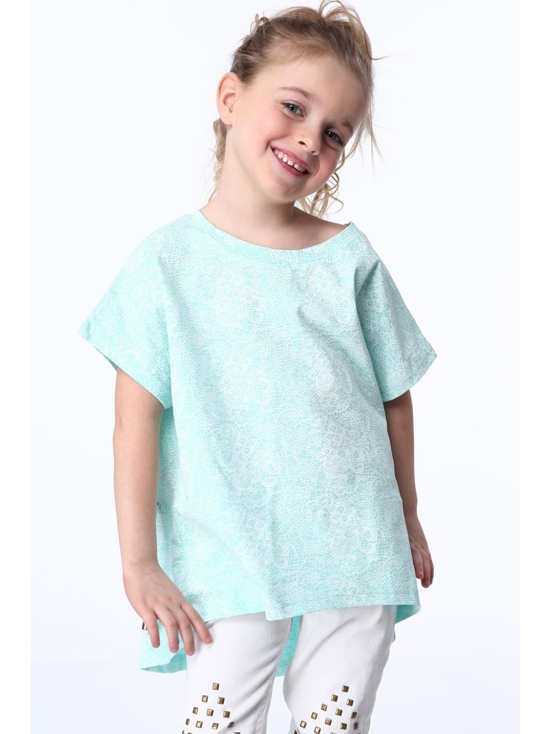 Bluza fetita cu cravate, alba si menta NDZ8200 - Magazin online - Boutique